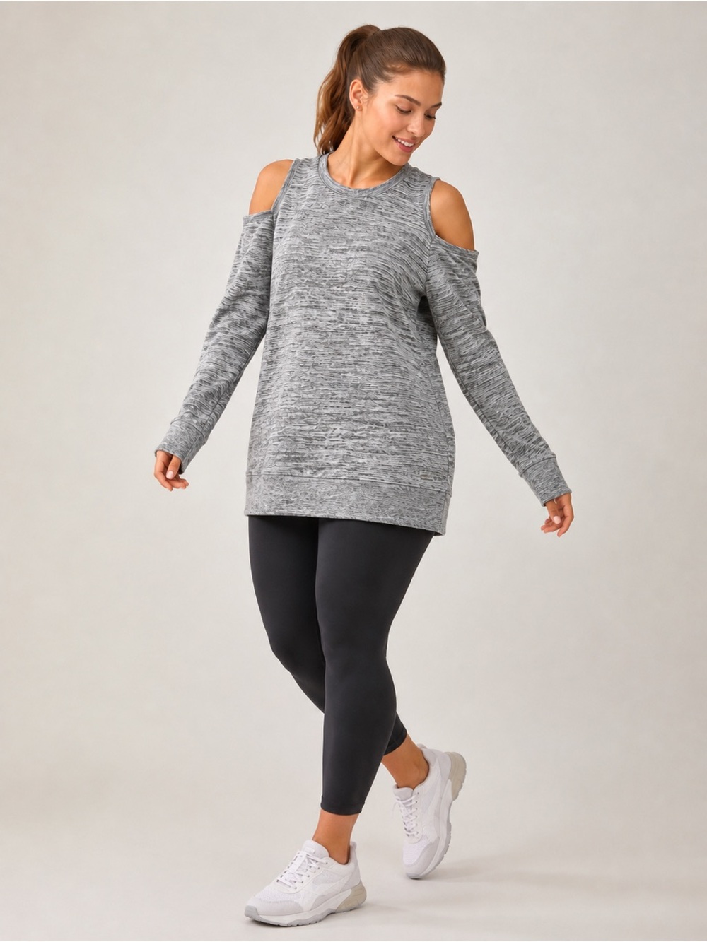 Calvin Klein Performance Cold Shoulder Heather Gray Tunic Sweater Top XL